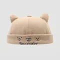 Close-up of bear embroidery and 3D ears on a beige cotton toddler docker hat - 50cm (1-3 Years) / Khaki