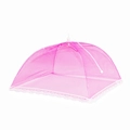 Pink mesh pop-up food cover tent with white lace trim and folding umbrella structure - 17 inch 43*43cm / Rose Red