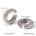Detail view of silver C-shaped ear cuff showing scale texture and size measurements - Silver Fish Scale Texture Style (HC-E10004-S)