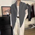 Premium grey wool blend knitted stripe triangle scarf vest for women winter fashion - Gray