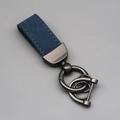 Blue suede car keychain with dark gray metal ring and durable leather strap handle - Short Style / Blue/Gun Grey