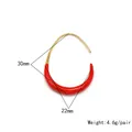 Detailed size view of red enamel and 18K gold U-shape earrings, 30mm x 22mm - 30*22mm / Full Coverage / Red