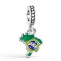 Silver Brazil map charm with flag colors and heart pattern ring for DIY bracelet - Normal Specification / Brazil Map Shape(024)
