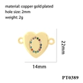 Detailed dimensions of 18K gold plated copper heart pendant with colorful zirconia - Letter O