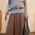 Ethno-Ledergürtel mit bunten Patchwork-Blumen und Nieten auf Strickkleidung - 1# Schwarz Blumig