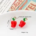 Red chili pepper alloy charms with green stem and golden ring for DIY jewelry making - 9# Red Bell Pepper