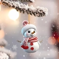 Simpatico pupazzo di neve natalizio appeso a un ramo di pino innevato in stile 3D - Simpatico pupazzo di neve con naso di carota (3)
