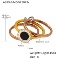Ensemble de bagues empilables en acier inoxydable avec zircons et acrylique noir - US 8 / Design de Disque Noir Or et Or Rose (A999-6)
