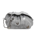 Hellgraue Cloud-Beuteltasche mit silbernen Schmetterlingen und Gliederkette - Silber