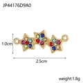 Gold triple star pendant with colorful crystals measuring 2.5cm by 1.0cm on white background - JP44176D9A0-Colorful Rhinestone Triple Star