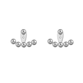 Detailed view of silver curved bead ear jackets with high-polished metallic spheres - 316 Stainless Steel / 18K Gold Earring Post / Steel