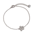 Pulsera minimalista con colgante de flor en acero inoxidable plateado con cadena de serpiente - Pulsera de Flor de Cadena de Serpiente Fina - Color Acero