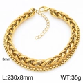 Golden double-layer men's bracelet with curb and wheat chains and lobster clasp - Gold Double Layer Braided and Box Chain (KJ3781-Z)