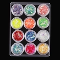 Lot de 12 pots de paillettes irisées en écailles de poisson dans un plateau en plastique - Boîte 5