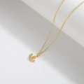 Gouden halve maan ketting met Maagd Maria reliëf en witte zirkoon op witte achtergrond - Halve Maan Anker Stijl (XL3243)