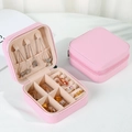 Pink portable travel jewelry organizer box with zipper closure and beige velvet lining - Zipper Style / Sakura Pink