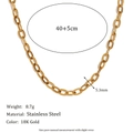Collier chaîne O en acier inoxydable plaqué or 18 carats avec maillons de 5,3 mm - 40+5cm / Doré