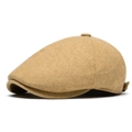 Classic ginger yellow wool felt beret flat cap with textured fabric for autumn and winter - One Size Adjustable / Camel