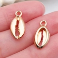 Detailed pair of golden shell charms for DIY jewelry making and ocean-themed bracelets - Shell Pendant 8x17mm