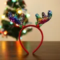Serre-tête bois de renne de Noël avec paillettes colorées et pompons pour les fêtes - Coloré à Paillettes