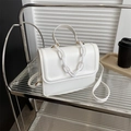 Minimalist white leather crossbody square bag with chunky chain strap and top handle - White