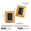Waterproof gold stainless steel geometric earrings with black inlay, 2.78cm rectangular design - Black Style (JDE0112030-BK)