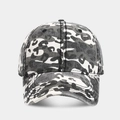 Detailed view of the washed vintage camouflage pattern on a six-panel baseball cap fabric - Adjustable / Gray