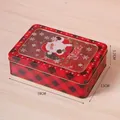 Christmas tin box with red buffalo plaid pattern, Santa Claus window and transparent lid - Santa Claus Santa