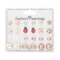 Set of 12 pairs of gold and silver fashion earrings with floral and heart studs - Style 1 (ER23Y0816) / 12 Pairs Set