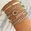 Ensemble de cinq bracelets en métal argenté avec mailles serpent et trombones au poignet - HS596-10 Argent Simple Ensemble 5pcs
