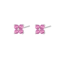 Elegant square cluster stud earrings featuring four round pink gemstones in silver setting - Silver Pink Stone Flower Studs