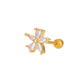 Single gold flower cartilage earring with iridescent petals and ball screw back closure - Flower (K-355)