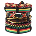 Meerlaagse lederen gevlochten armbandset met kleurrijke kralen in etnische stijl - Meerkleurig