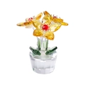 Yellow crystal flower ornament with red stamen and green leaves on clear base - Five-Petal Flower-Yellow