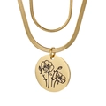 Collier double rang en titane doré avec pendentif fleur gravé et chaîne serpent plate - Août-Or (Coquelicot)