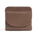 Brown litchi grain genuine leather short wallet with RFID protection and snap closure - Mocha