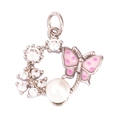 Pendentif fleur en argent avec papillon émail rose, perle et pierres de zircon - Style 4308 / Or blanc