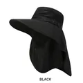 Men's outdoor sun hat in black with wide brim, neck flap and face shield cover - One Size(56-58cm) / Black