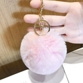 Pink fluffy plush heart keychain with gold metal ring and lobster clasp accessory - Small Korean Pink Pom Pom