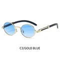 Occhiali da sole tondi retrò con montatura in metallo oro e lenti blu sfumate - Montatura Oro Lente Blu Sfumato