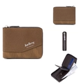 Brown short zipper bifold wallet for men with frosted texture and multi-card slots - Tan