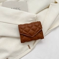 Deep brown quilted wallet with elegant envelope fold and diamond stitching pattern - Brown