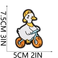 Detail view of cartoon duck embroidery patch with size measurements 7.5x5cm - No. 13 (Cycling Duck)