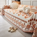 Beige chenille bankovertrek met oranje geometrische patronen en decoratieve kwastjes - 180x150cm / Oranje