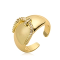 Minimalist vintage style 18K gold plated wide open ring with zircon stone detailing - Adjustable Open / Gold (14285)