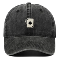 Gorra de béisbol vintage de algodón lavado gris oscuro con bordado de cartas de póker - Ajustable / Negro