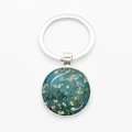 Silver round glass keychain featuring Van Gogh's Almond Blossoms oil painting art - Silver-Almond Blossoms