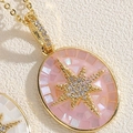 Macro de colgante de hexagrama con esmalte rosa y detalle de estrella bañada en oro - Rosa