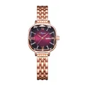 Elegante quadratische Quarzuhr in Roségold mit weinrotem Zifferblatt und Strass-Indizes - Square Sugar Damen-Roségold Violettes Zifferblatt (Doppelkalender)