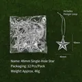 Set of 12 clear 48mm star Christmas tree ornaments with silver hanging strings - Pentagram Single Hole / 48mm